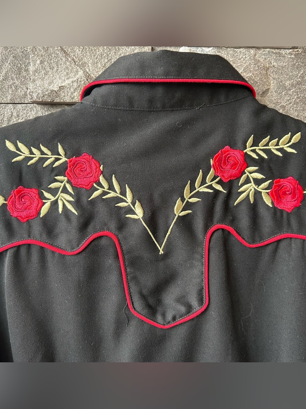 Vintage Roper Black Western Button-Down Shirt with Red Rose Embroidery - Picture 4 of 5